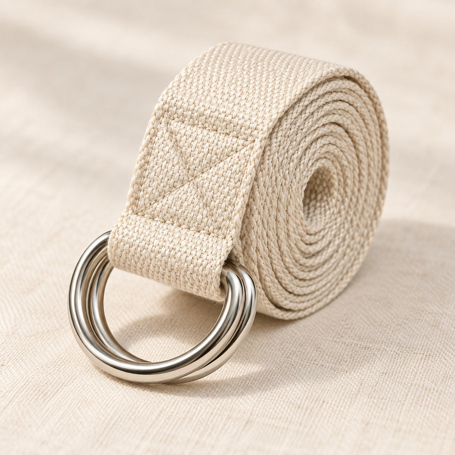 Close-up of woven strap and D-ring hardware