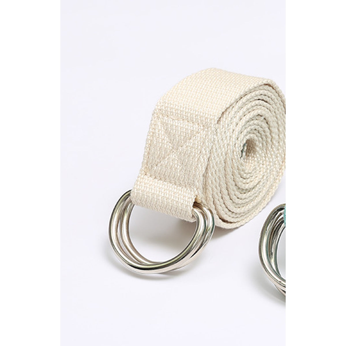 Natural woven yoga stretching strap with double D-rings